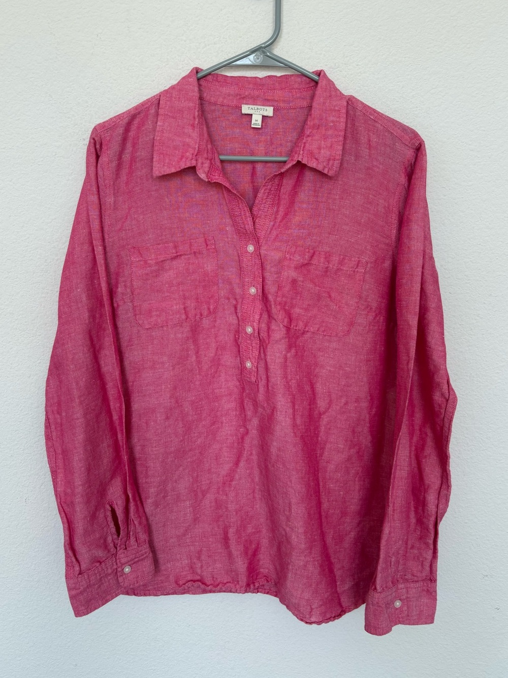 Talbots Linen Blend Button Front Long Sleeve Shirt Medium Classic Casual Preppy